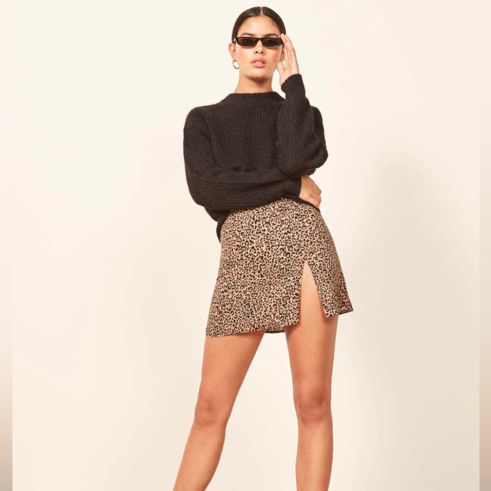 REFORMATION MARGOT LEOPARD MINI SKIRT